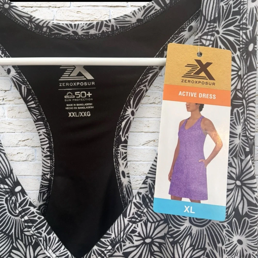 NWT ZEROXPOSURE Floral Racerback Tank Swim Dress - Blue & White - Size XL - Picture 3 of 4